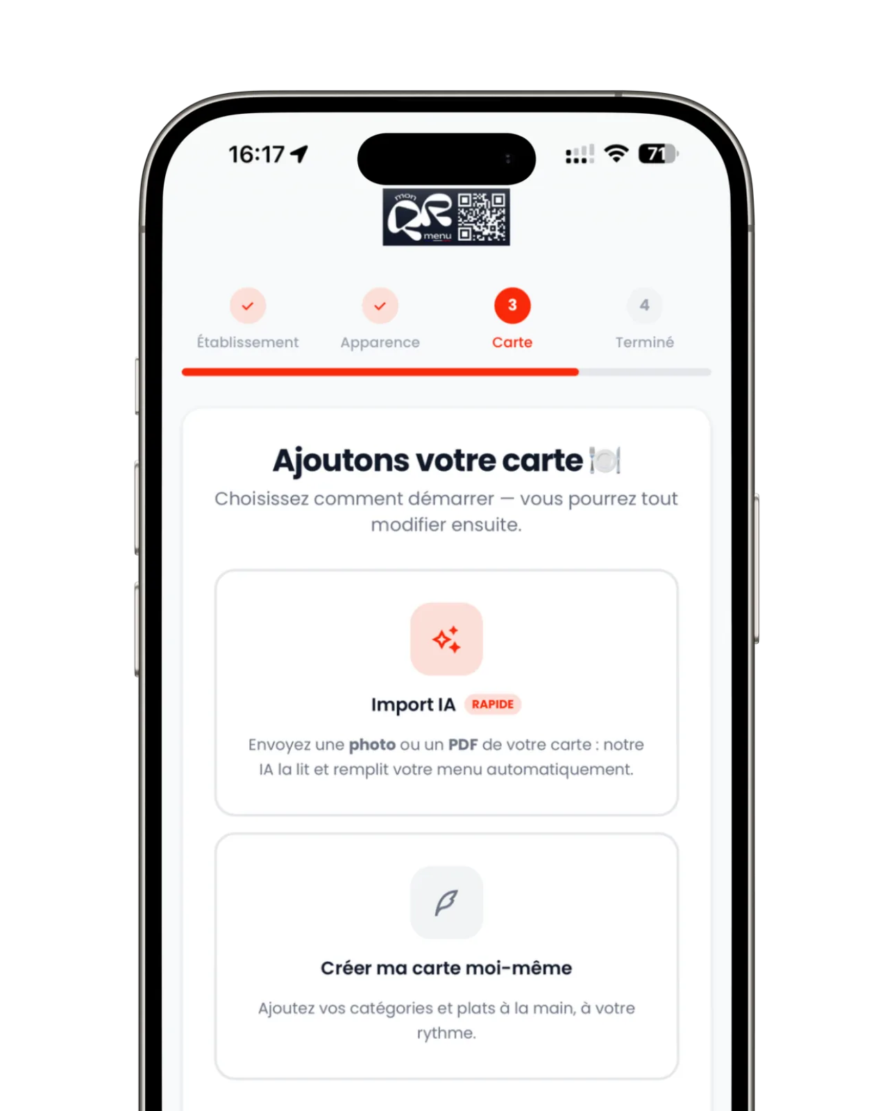 Créez votre menu en quelques minutes