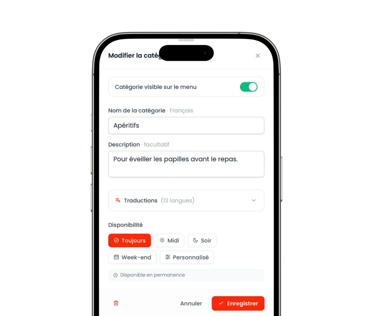 Catégories programmées, horaires maîtrisés
